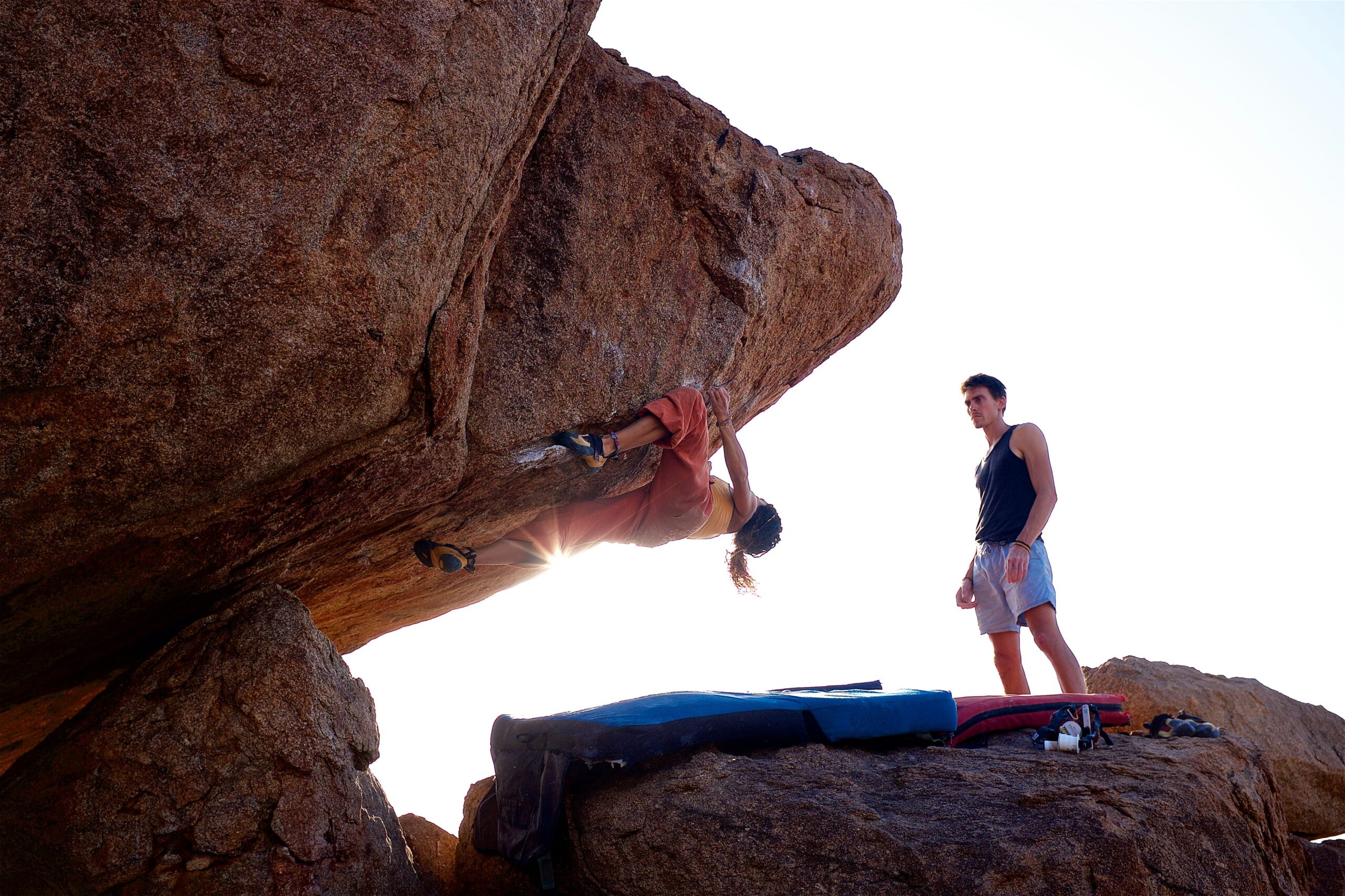 Close-up of a durable climbing harness with safety buckles and straps